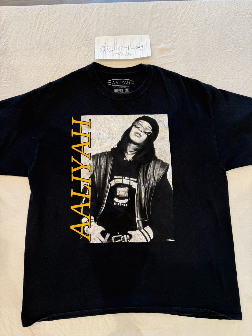 Aaliyah Black Graphic Short Sleeve Tee with Yellow Logo